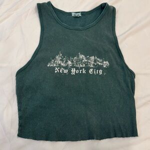 Garage Teal Ribbed Crop Tank Top New York City Graphic Skyline Print Size Small